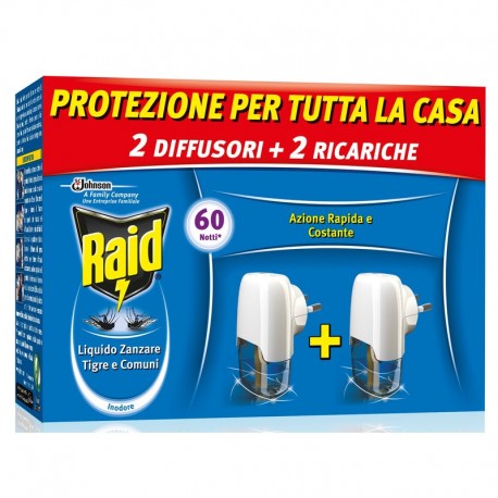 RAID INSETTICIDA 2 DIFFUSORI E 2 RICARICHE LIQUIDE 60 NOTTI