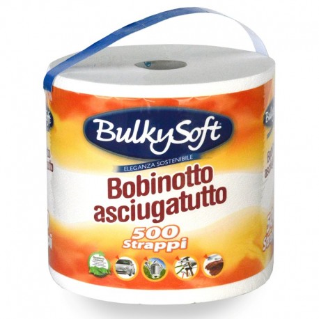 BULKYSOFT BOBINETTA CARTA CUCINA ASCIUGATUTTO MULTIUSO 500 STRAPPI 2 VELI