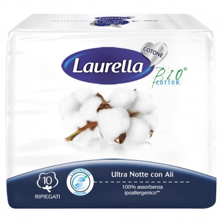 LAURELLA BIO COTTON ASSORBENTE ULTRA NOTTE ALI RIPIEGATO 10 PZ